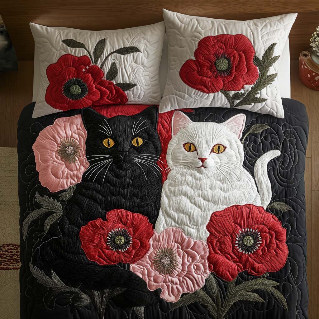 Poppy Companions Quilted Bedding Set Duvet Cover Bed Sheet Set Cat Gifts For Cat Lovers Poppy Companions Quilted Bedding Set Duvet Cover Bed Sheet Set Cat Gifts For Cat Lovers