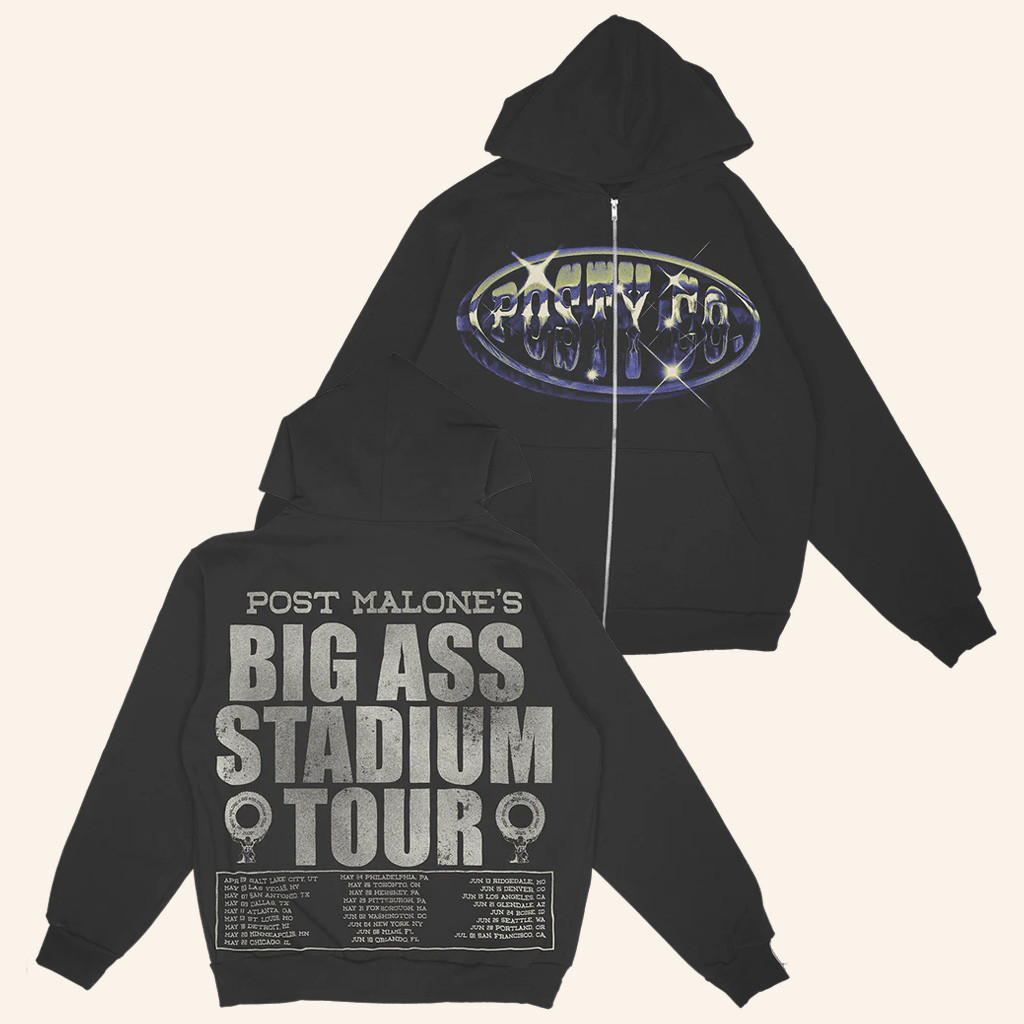 Post Malone Merch Big Ass Stadium Tour Zip Hoodie Music Lover Gifts For Him Post Malone Merch Big Ass Stadium Tour Zip Hoodie Music Lover Gifts For Him