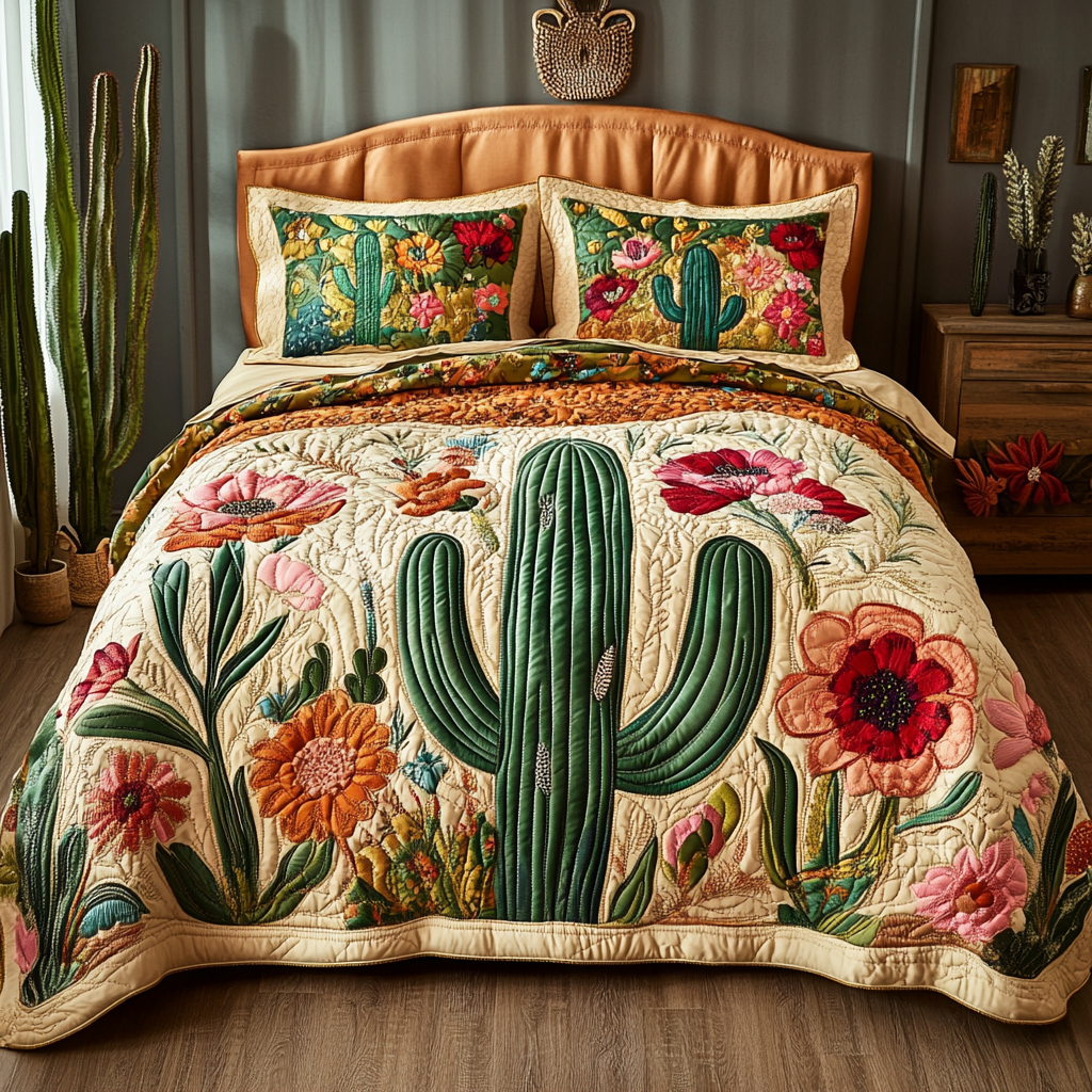 Prickly Garden Quilted Bedding Set Duvet Cover Bed Sheet Set Cactus Gifts For Women Prickly Garden Quilted Bedding Set Duvet Cover Bed Sheet Set Cactus Gifts For Women