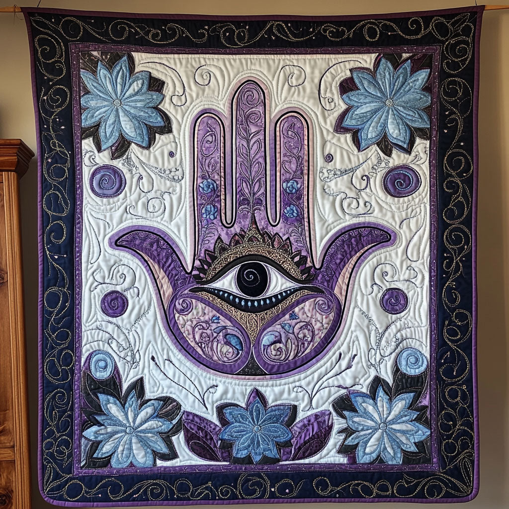 Protection Bloom Quilted Blanket Sofa Throw Blanket Hamsa Hand Lotus Mandala Gift Ideas