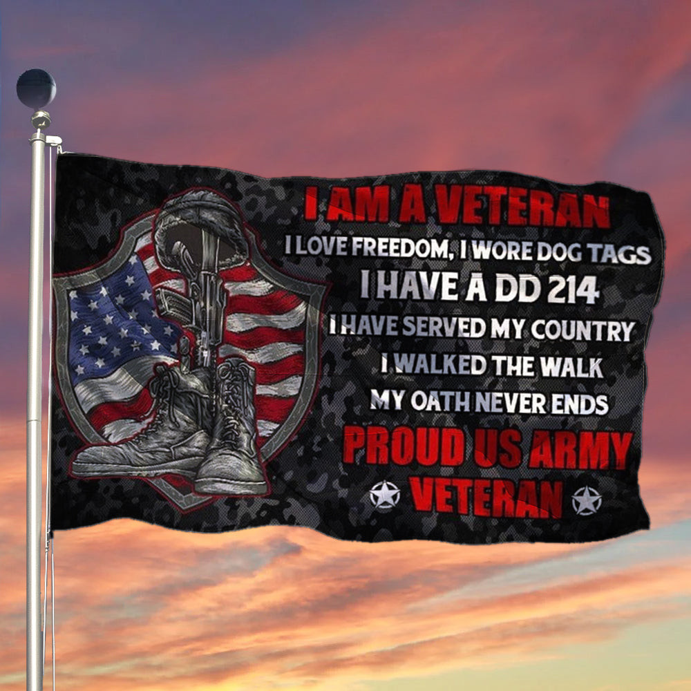 Proud US Army Veteran Flag I Love Freedom I Wore Dog Tags I Have A DD 214 Veteran Gifts
