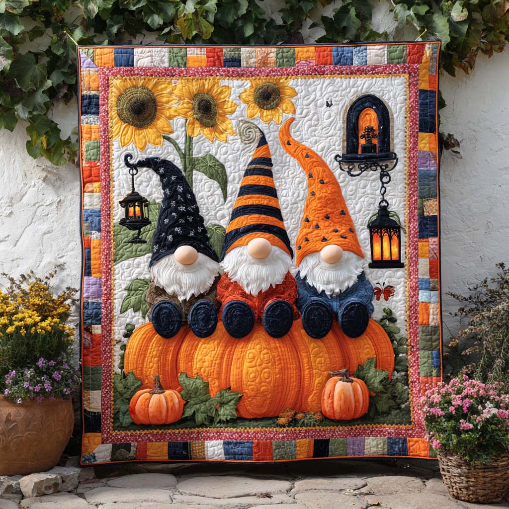 Pumpkin Path Quilted Blanket Cute Colorful Blanket Gnome Cute Fall Gifts