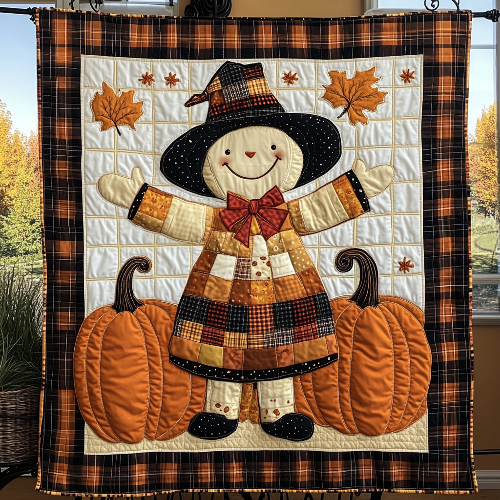 Pumpkin Scarecrow Quilted Blanket Cute Colorful Blanket Gifts For Autumn Lovers Pumpkin Scarecrow Quilted Blanket Cute Colorful Blanket Gifts For Autumn Lovers