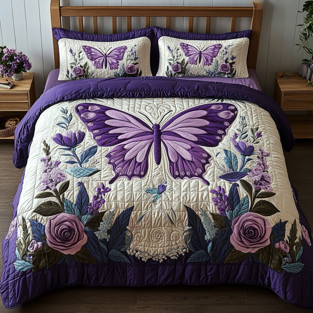 Purple Breeze Quilted Bedding Set Duvet Cover Bed Sheet Set Butterfly Themed Presents Purple Breeze Quilted Bedding Set Duvet Cover Bed Sheet Set Butterfly Themed Presents