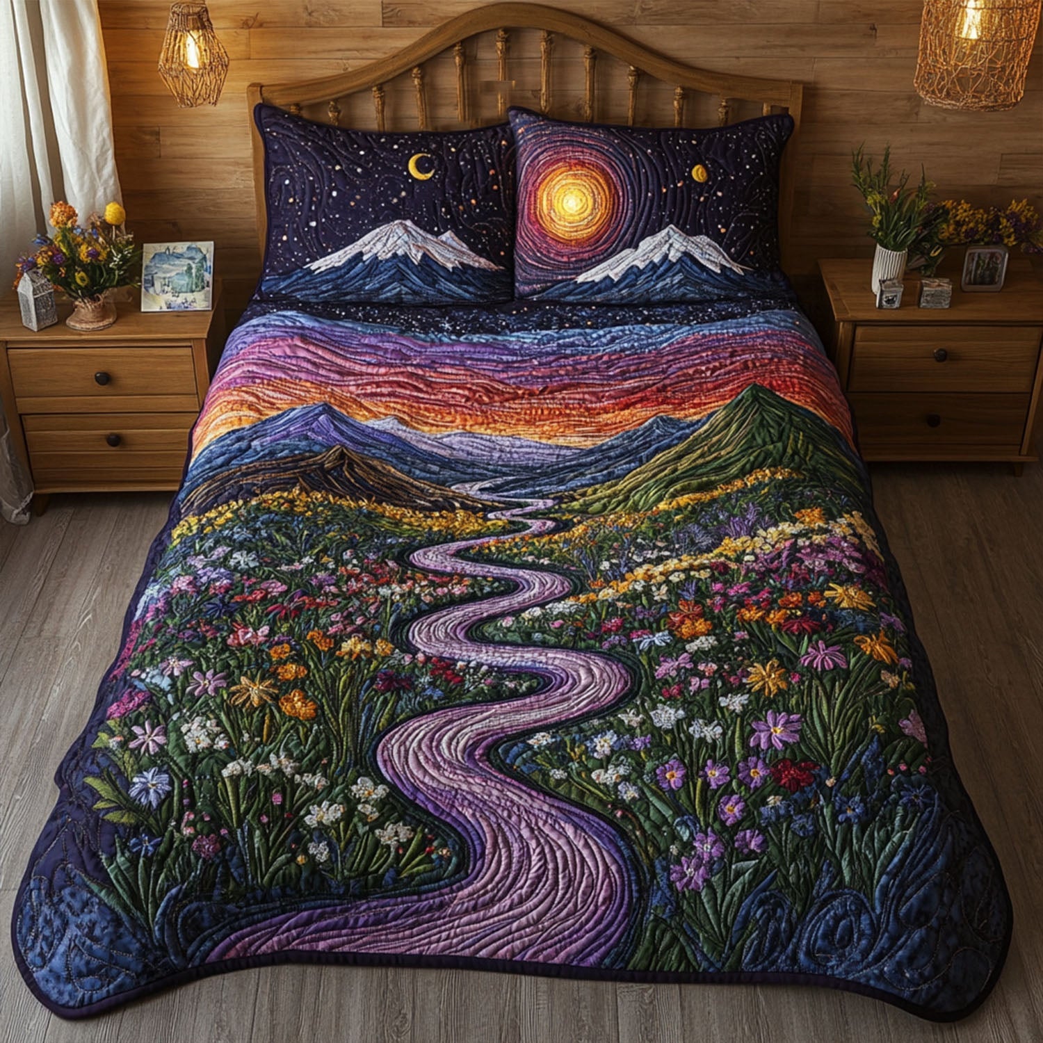 Purple Reflections Quilted Bedding Set Duvet Cover Bedspreads Lavender Birthday Gifts