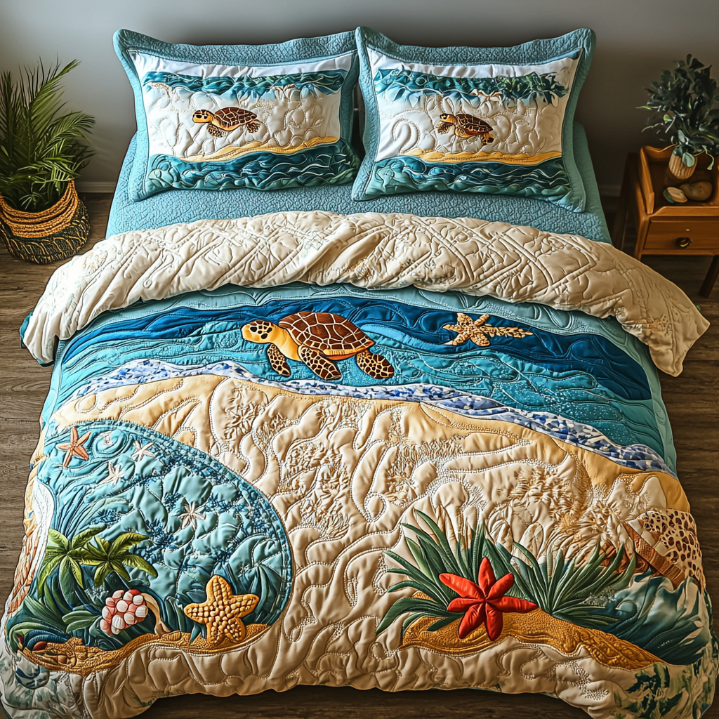 Quiet Shore Quilted Bedding Set Duvet Cover Bed Sheet Set Sea Turtle Themed Gifts Quiet Shore Quilted Bedding Set Duvet Cover Bed Sheet Set Sea Turtle Themed Gifts