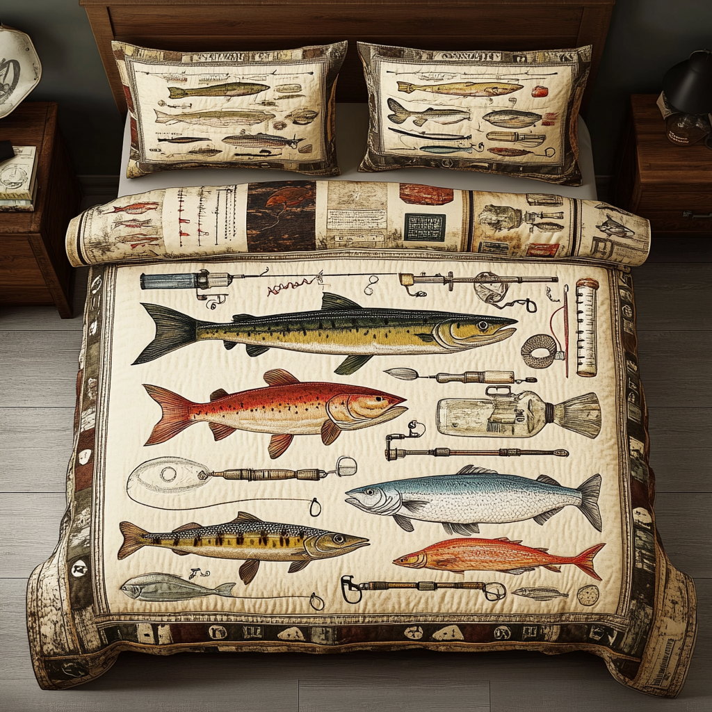 Quiet Waters Quilted Bedding Set Duvet Cover Bedspread Fishing Presents For Dad Quiet Waters Quilted Bedding Set Duvet Cover Bedspread Fishing Presents For Dad