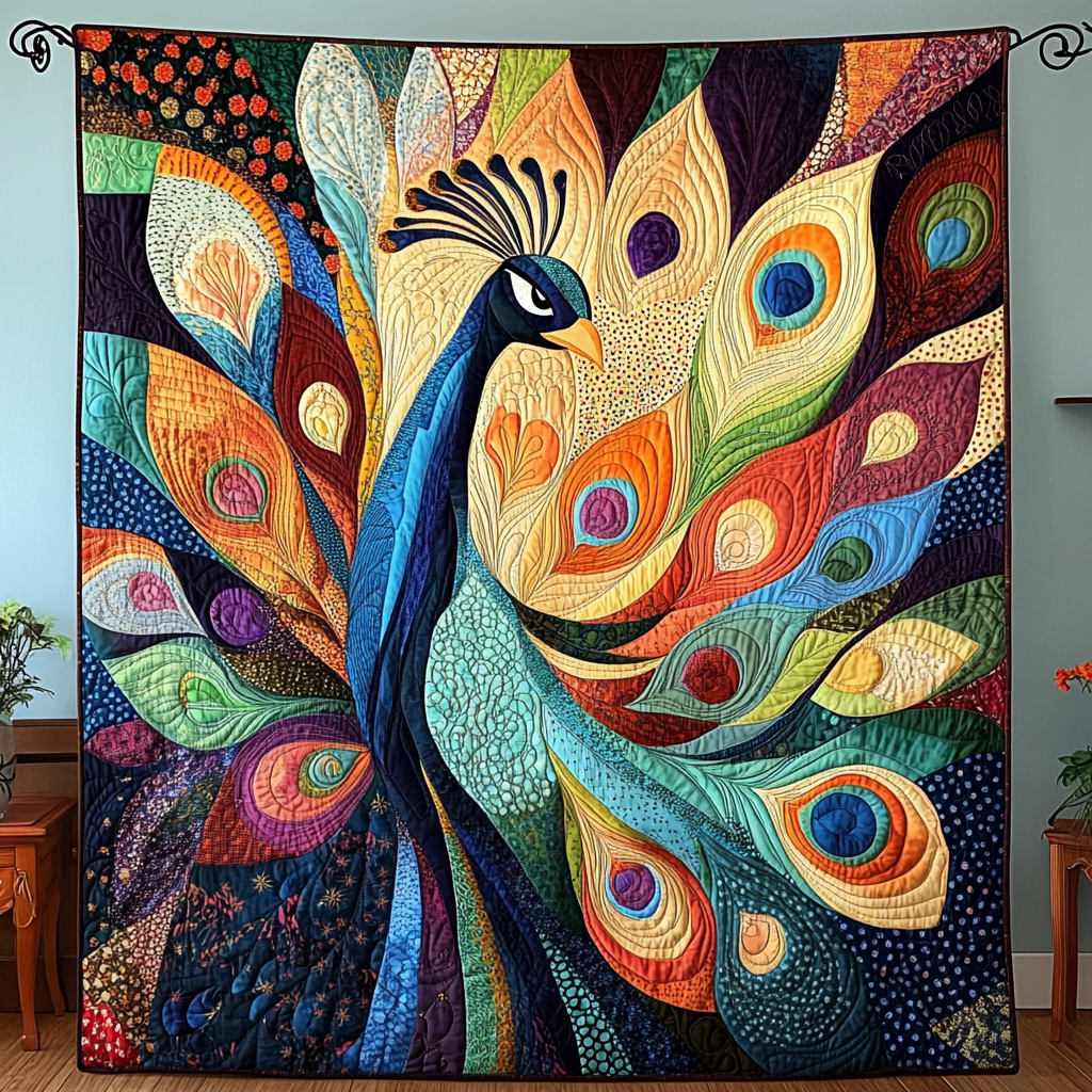 Radiant Feathers Quilted Blanket Cute Colorful Blanket Bird Peacock Lovers Presents Radiant Feathers Quilted Blanket Cute Colorful Blanket Bird Peacock Lovers Presents