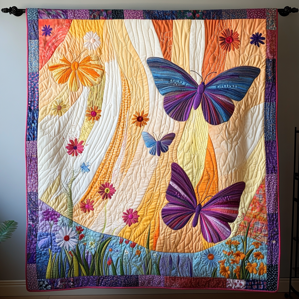 Radiant Flight Quilted Blanket Cute Colorful Blanket Birthday Gifts With Butterflies Radiant Flight Quilted Blanket Cute Colorful Blanket Birthday Gifts With Butterflies