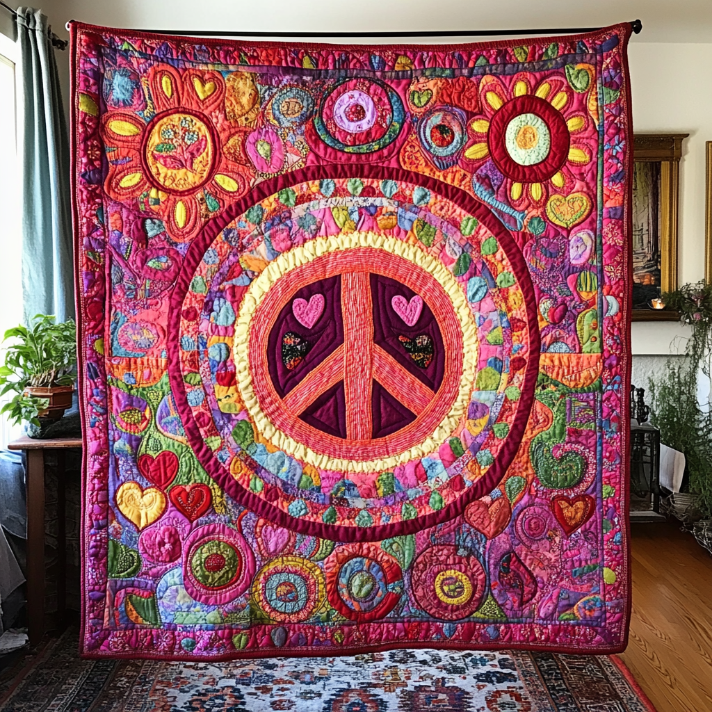 Radiant Peace Quilted Blanket Cute Throw Blanket Best Gifts For The Hippie In Your Life Radiant Peace Quilted Blanket Cute Throw Blanket Best Gifts For The Hippie In Your Life
