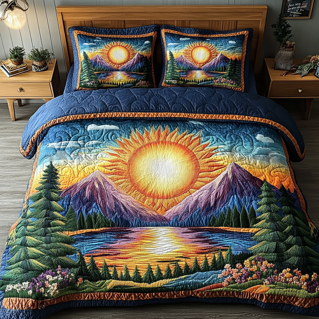 Radiant Pines Quilted Bedding Set Duvet Cover Bedspread Gift For Grand