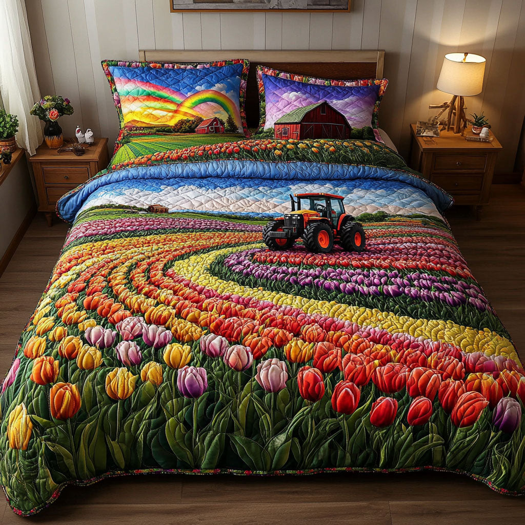 Rainbow Bloom Ride Quilted Bedding Set Duvet Cover Bed Sheet Set Gifts For Tulip Lovers