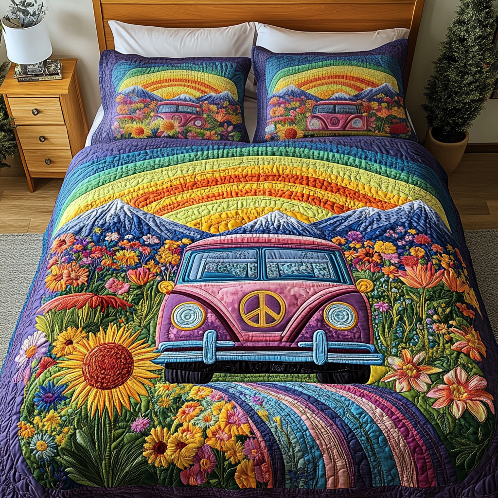 Rainbow Cruise Quilted Bedding Set Duvet Cover Bedspreads Birthday Gift Ideas For Hippies Rainbow Cruise Quilted Bedding Set Duvet Cover Bedspreads Birthday Gift Ideas For Hippies