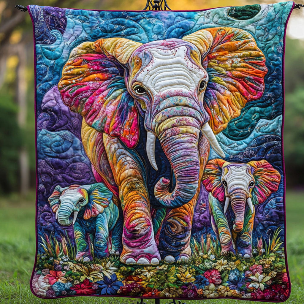 Rainbow Family Quilted Blanket Cute Throw Blanket Gift Ideas For Elephant Lovers