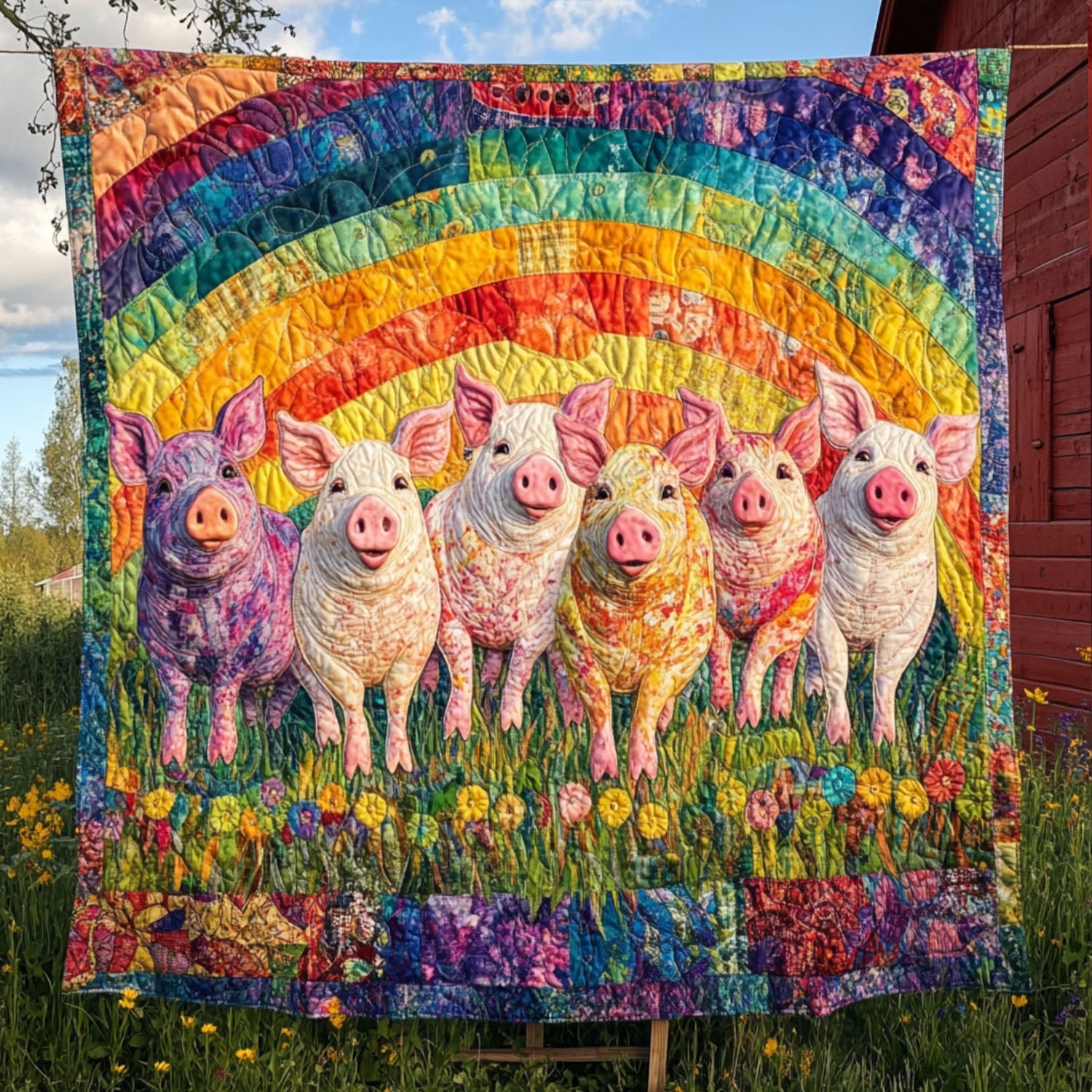 Rainbow of Oinks Quilted Blanket Cute Colorful Blanket Presents For Pig Lovers Rainbow of Oinks Quilted Blanket Cute Colorful Blanket Presents For Pig Lovers