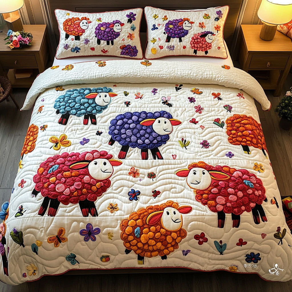 Rainbow Sheep Meadow Quilted Bedding Set Duvet Cover Bedspread Sheep Gifts For Her Rainbow Sheep Meadow Quilted Bedding Set Duvet Cover Bedspread Sheep Gifts For Her
