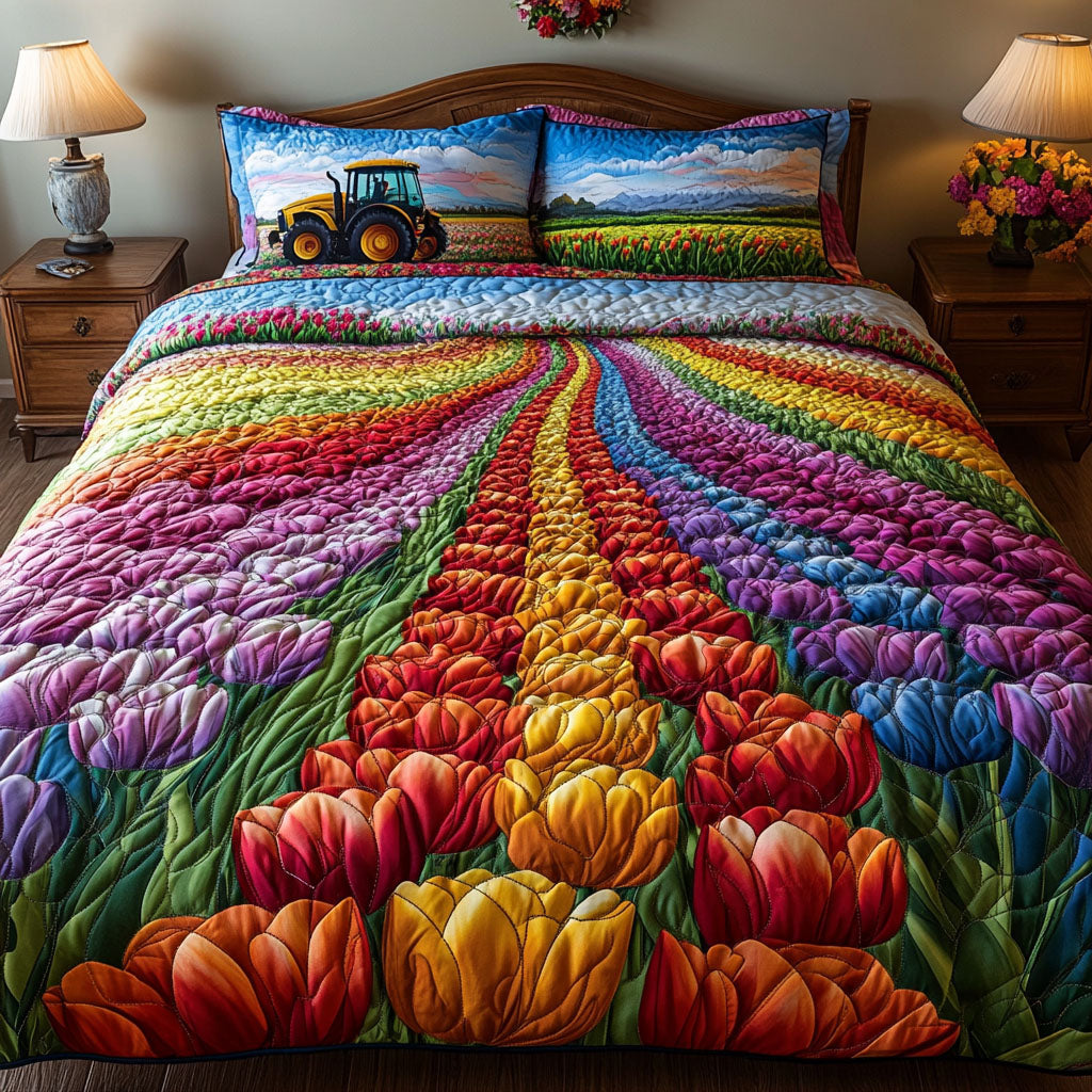 Rainbow Tulip Journey Quilted Bedding Set Duvet Cover Bed Sheet Set Christmas Gifts For Tractor Lovers Rainbow Tulip Journey Quilted Bedding Set Duvet Cover Bed Sheet Set Christmas Gifts For Tractor Lovers
