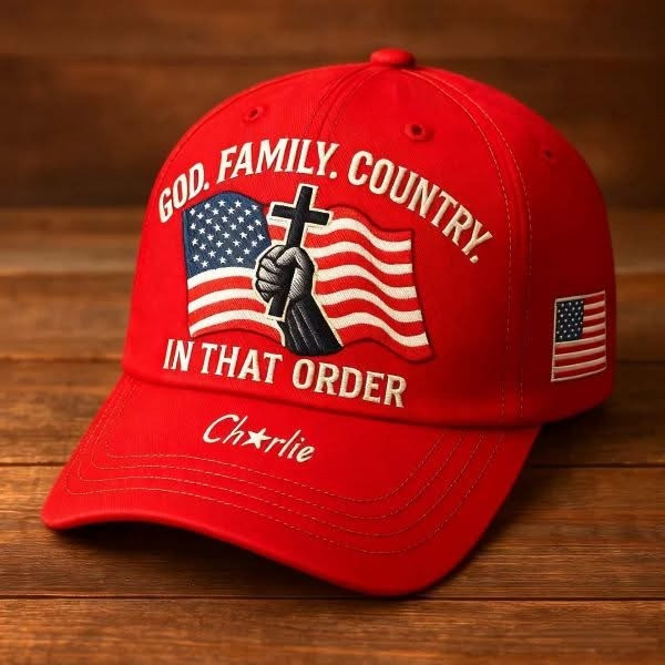 Red Charlie Kirk Hat God Family Country In That Order Baseball Cap Gifts For MAGA Supporter Red Charlie Kirk Hat God Family Country In That Order Baseball Cap Gifts For MAGA Supporter