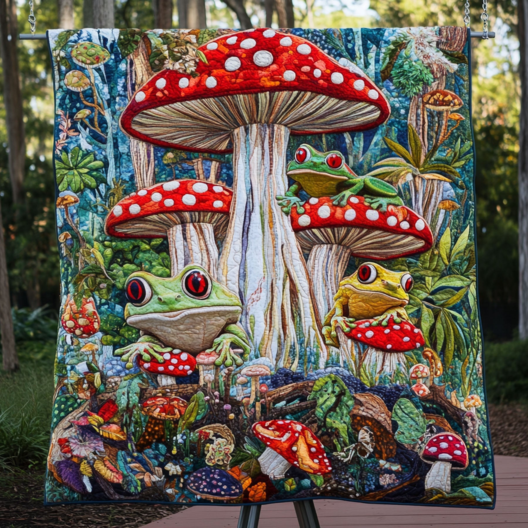 Red-Eyed Rainforest Magic Quilted Blanket Cute Colorful Blanket Frog Themed Gifts For Adults Red-Eyed Rainforest Magic Quilted Blanket Cute Colorful Blanket Frog Themed Gifts For Adults