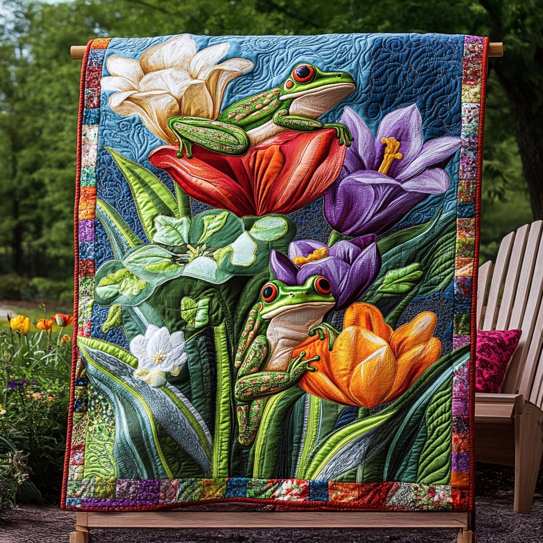 Red-Eyed Retreat Quilted Blanket Cute Colorful Blanket Mushroom Frog Birthday Gifts Red-Eyed Retreat Quilted Blanket Cute Colorful Blanket Mushroom Frog Birthday Gifts