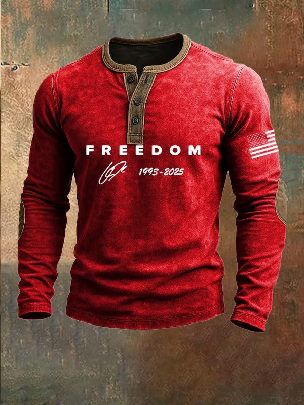 Red Freedom Charlie Kirk Henley Long Sleeve Shirt Patriotic Gifts For Husband Red Freedom Charlie Kirk Henley Long Sleeve Shirt Patriotic Gifts For Husband