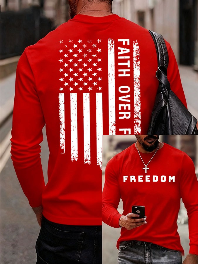 Red Freedom Charlie Kirk Long Sleeve Shirt Faith Over Fear Shirt Patriotic Gifts For Men Red Freedom Charlie Kirk Long Sleeve Shirt Faith Over Fear Shirt Patriotic Gifts For Men