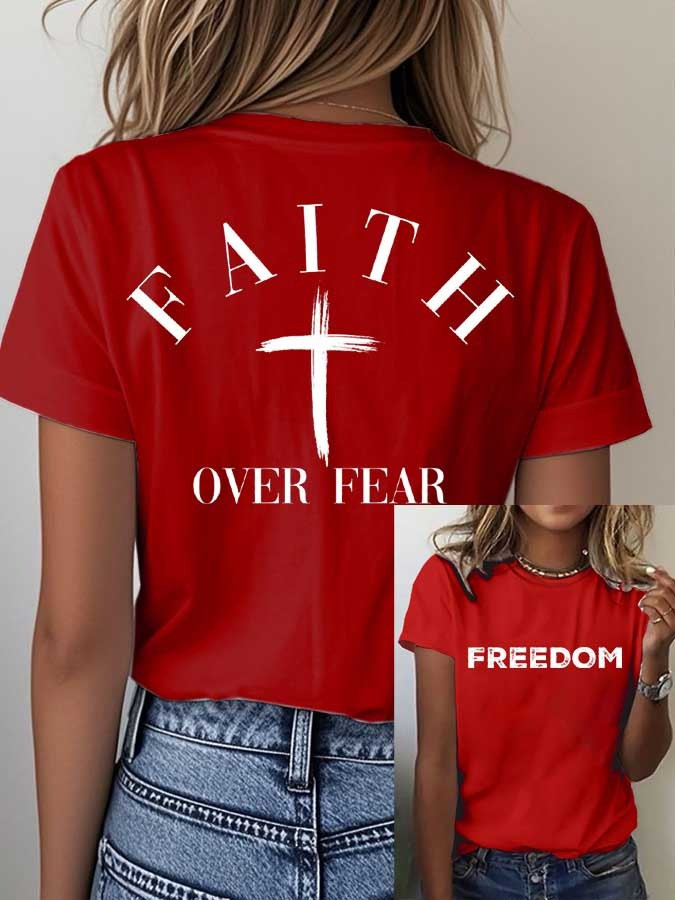 Red Freedom Charlie Kirk Shirt Faith Over Fear T-Shirt Charlie Kirk Memorial Merch Gifts