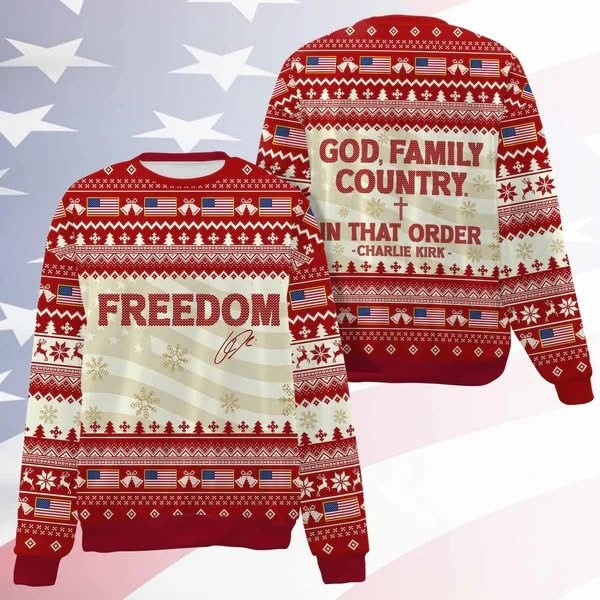 Red Freedom Charlie Kirk Sweater God Family Country In That Order Sweater Gifts For Patriots Red Freedom Charlie Kirk Sweater God Family Country In That Order Sweater Gifts For Patriots