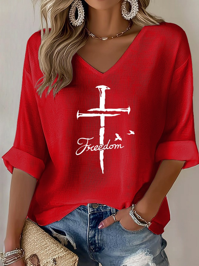 Red Freedom Charlie Kirk V-Neck Long Sleeve Shirt Faith Apparel Gifts For Patriots Red Freedom Charlie Kirk V-Neck Long Sleeve Shirt Faith Apparel Gifts For Patriots