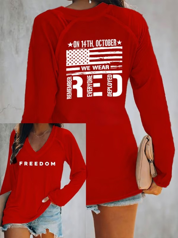 Red Freedom Charlie Kirk V-Neck Long Sleeve Shirt On 14th October We Wear Red Merch Gifts Red Freedom Charlie Kirk V-Neck Long Sleeve Shirt On 14th October We Wear Red Merch Gifts