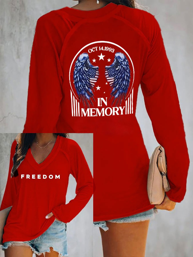 Red Freedom Charlie Kirk V-Neck Long Sleeve Shirt Patriotic Gifts For Wife Red Freedom Charlie Kirk V-Neck Long Sleeve Shirt Patriotic Gifts For Wife