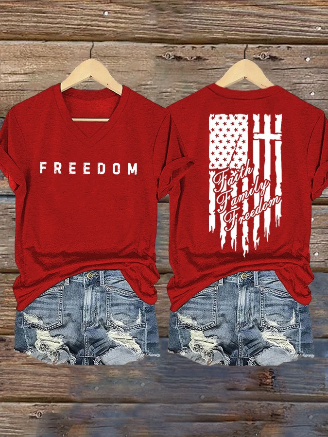 Red Freedom Charlie Kirk V-Neck Shirt Faith Family Freedom T-Shirt Patriotic Gifts For Her Red Freedom Charlie Kirk V-Neck Shirt Faith Family Freedom T-Shirt Patriotic Gifts For Her