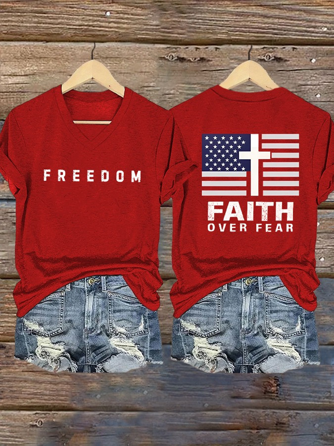 Red Freedom Charlie Kirk V-Neck Shirt Faith Over Fear T-Shirt Patriotic Gifts For Wife Red Freedom Charlie Kirk V-Neck Shirt Faith Over Fear T-Shirt Patriotic Gifts For Wife