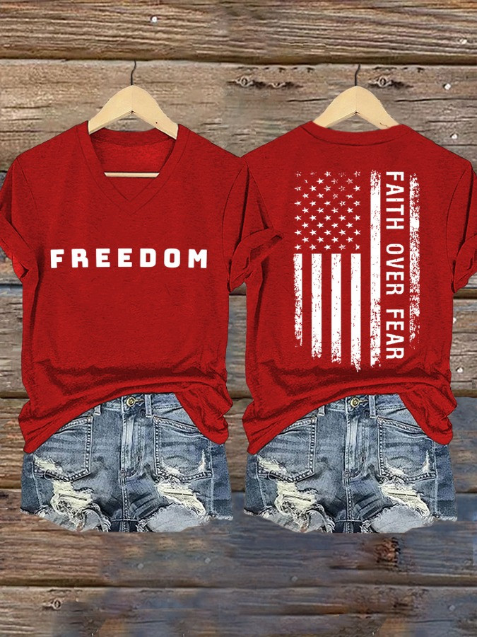 Red Freedom Charlie Kirk V-Neck Shirt Faith Over Fear T-Shirt Patriotic Gifts For Women Red Freedom Charlie Kirk V-Neck Shirt Faith Over Fear T-Shirt Patriotic Gifts For Women