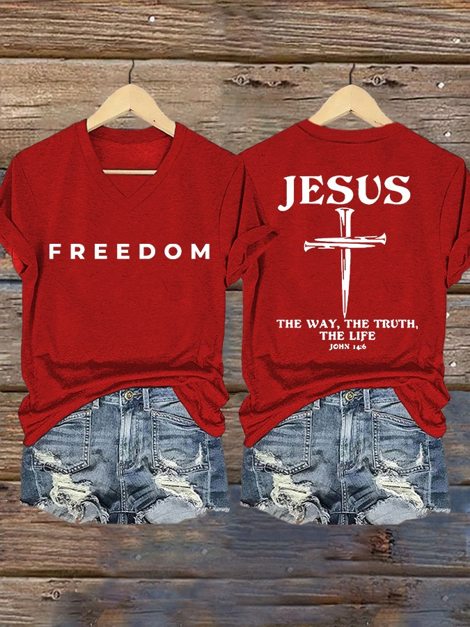 Red Freedom Charlie Kirk V-Neck Shirt Jesus The Way The Truth The Life Shirt Faith Gifts Red Freedom Charlie Kirk V-Neck Shirt Jesus The Way The Truth The Life Shirt Faith Gifts