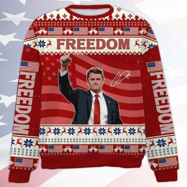 Red Freedom Ugly Sweater Charlie Kirk Signed Christmas Sweater Gifts For Trump Fans
