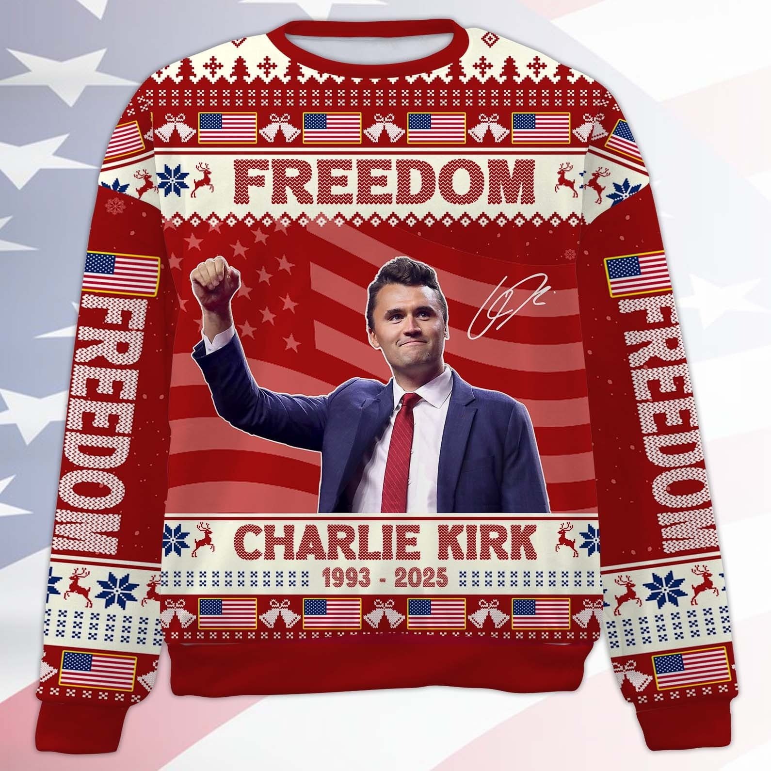 Red Freedom Ugly Sweater Charlie Kirk Signed Christmas Sweater Gifts For Trump Supporters