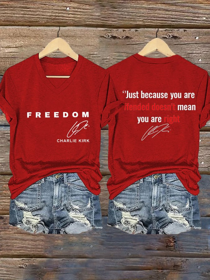 Red Freedom V-neck T-Shirt Charlie Kirk Shirt Turning Point USA Merch Memorial Apparel Red Freedom V-neck T-Shirt Charlie Kirk Shirt Turning Point USA Merch Memorial Apparel