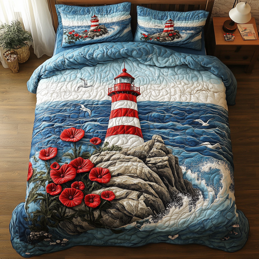 Red Lighthouse Quilted Bedding Set Duvet Cover Bedspread Lighthouse Gifts For Mom Red Lighthouse Quilted Bedding Set Duvet Cover Bedspread Lighthouse Gifts For Mom
