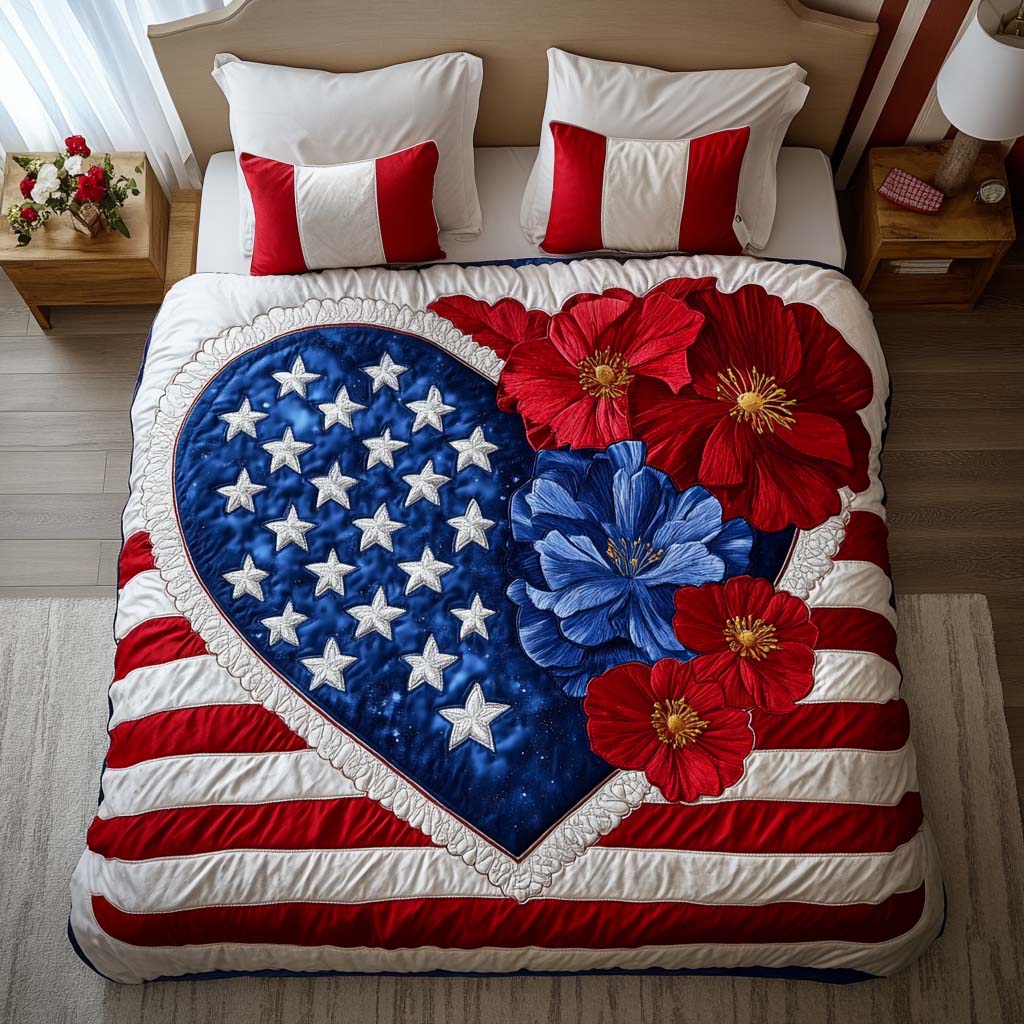 Red White Bloom Quilted Bedding Set Duvet Cover Bedspreads Patriotic Gifts For Men Red White Bloom Quilted Bedding Set Duvet Cover Bedspreads Patriotic Gifts For Men