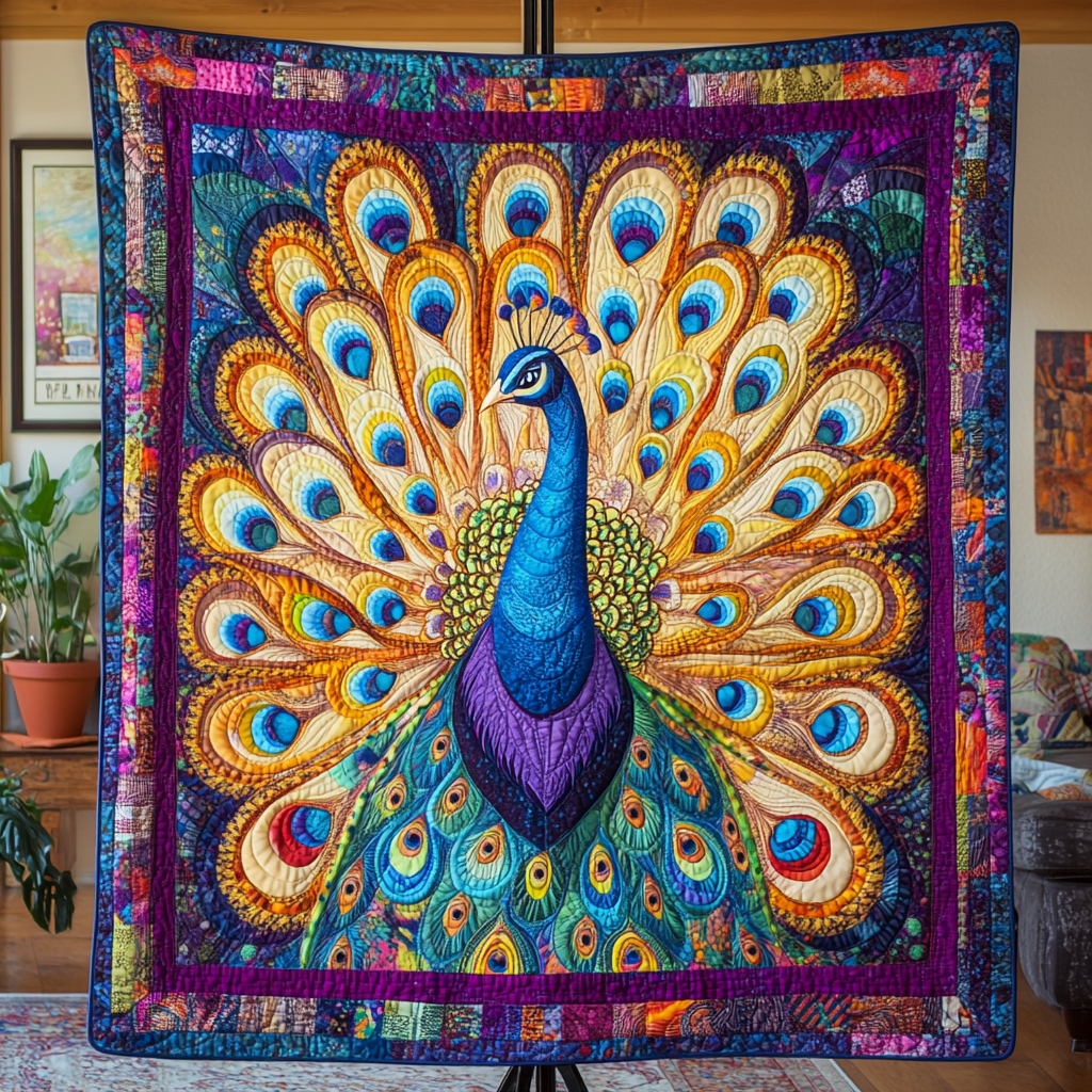 Regal Plumage Quilted Blanket Cute Colorful Blanket Unique Peacock Themed Gifts Regal Plumage Quilted Blanket Cute Colorful Blanket Unique Peacock Themed Gifts