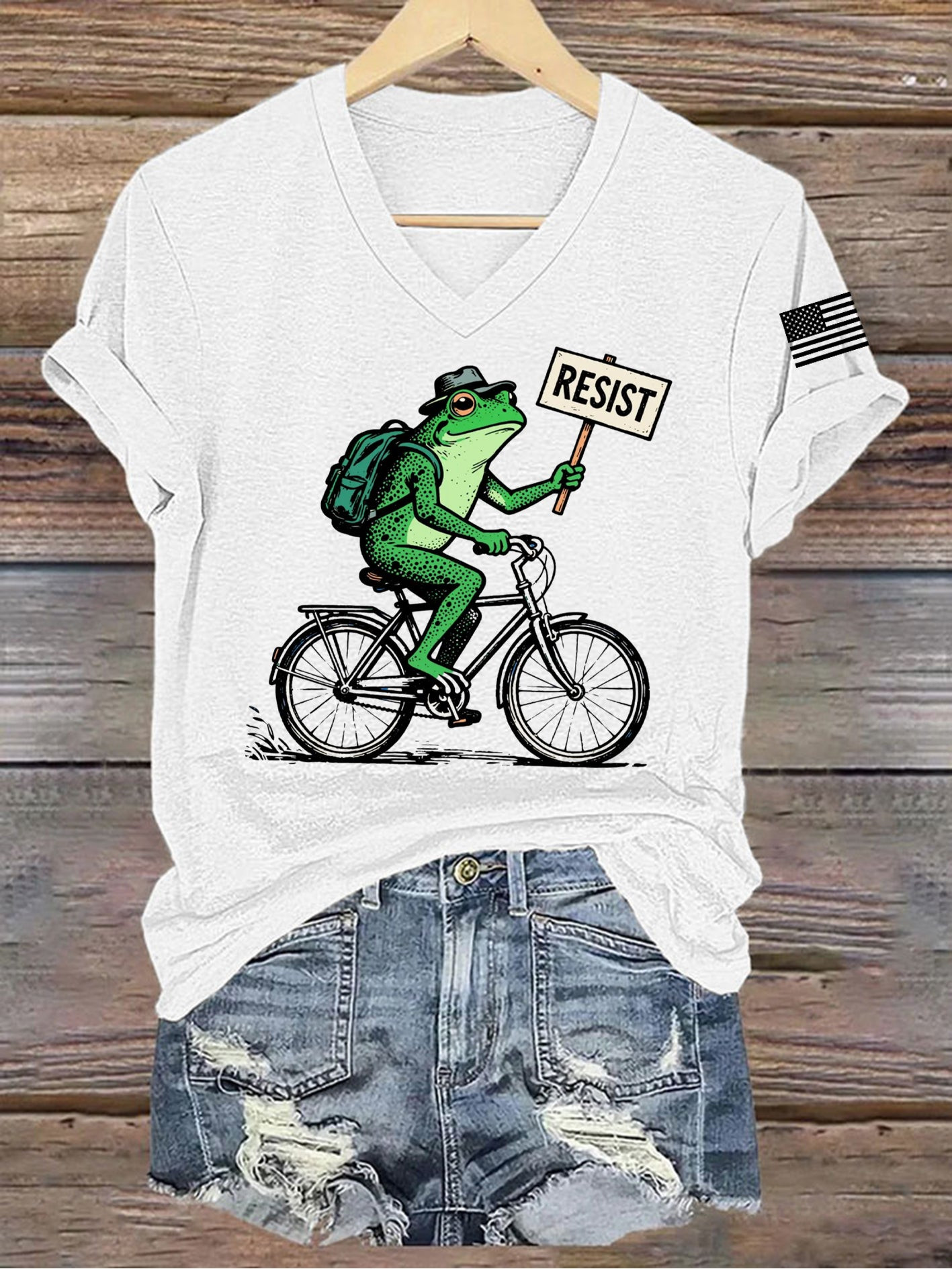 Resist Frog V-Neck Shirt For Women's Portland Frog Against ICE Shirt No Kings In America Merch Resist Frog V-Neck Shirt For Women's Portland Frog Against ICE Shirt No Kings In America Merch
