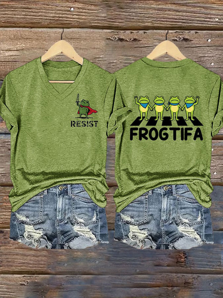 Resist Frog V-neck T-Shirt Frogtifa Shirt No Kings In America Merch Gifts For Supporters Resist Frog V-neck T-Shirt Frogtifa Shirt No Kings In America Merch Gifts For Supporters