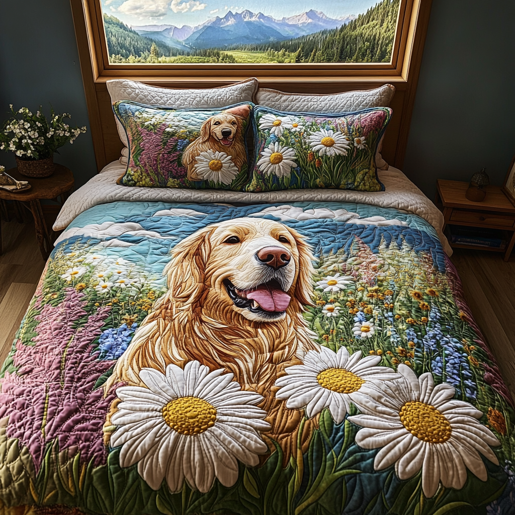 Retriever Daisy Quilted Bedding Set Duvet Cover Bed Sheet Set Gift Ideas For Golden Retriever Lovers Retriever Daisy Quilted Bedding Set Duvet Cover Bed Sheet Set Gift Ideas For Golden Retriever Lovers