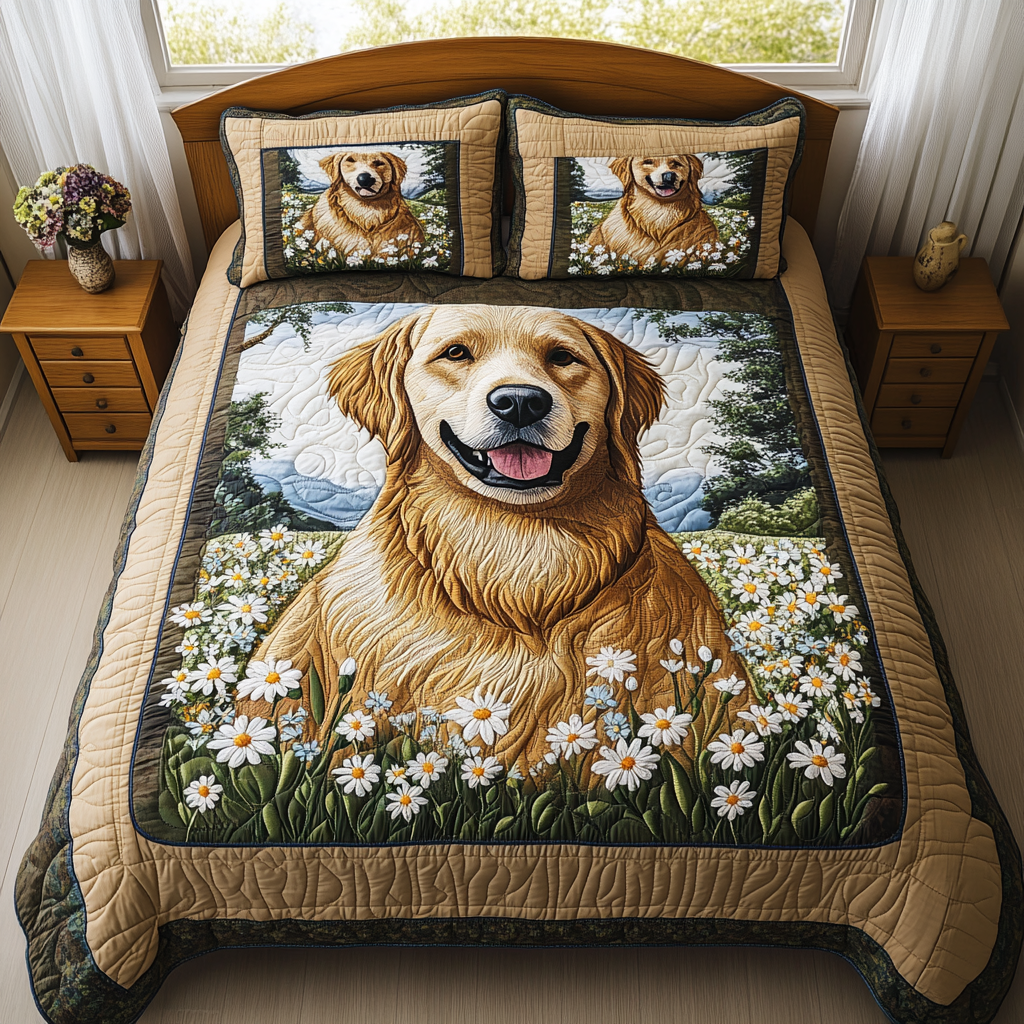Retriever Love Quilted Bedding Set Duvet Cover Bed Sheet Set Golden Retriever Gifts For Him Retriever Love Quilted Bedding Set Duvet Cover Bed Sheet Set Golden Retriever Gifts For Him