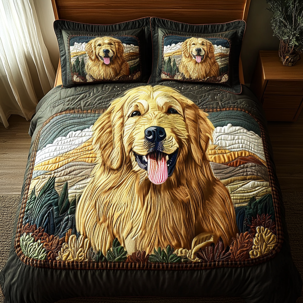 Retriever Magic Quilted Bedding Set Duvet Cover Bed Sheet Set Christmas Gifts For Golden Retriever Retriever Magic Quilted Bedding Set Duvet Cover Bed Sheet Set Christmas Gifts For Golden Retriever