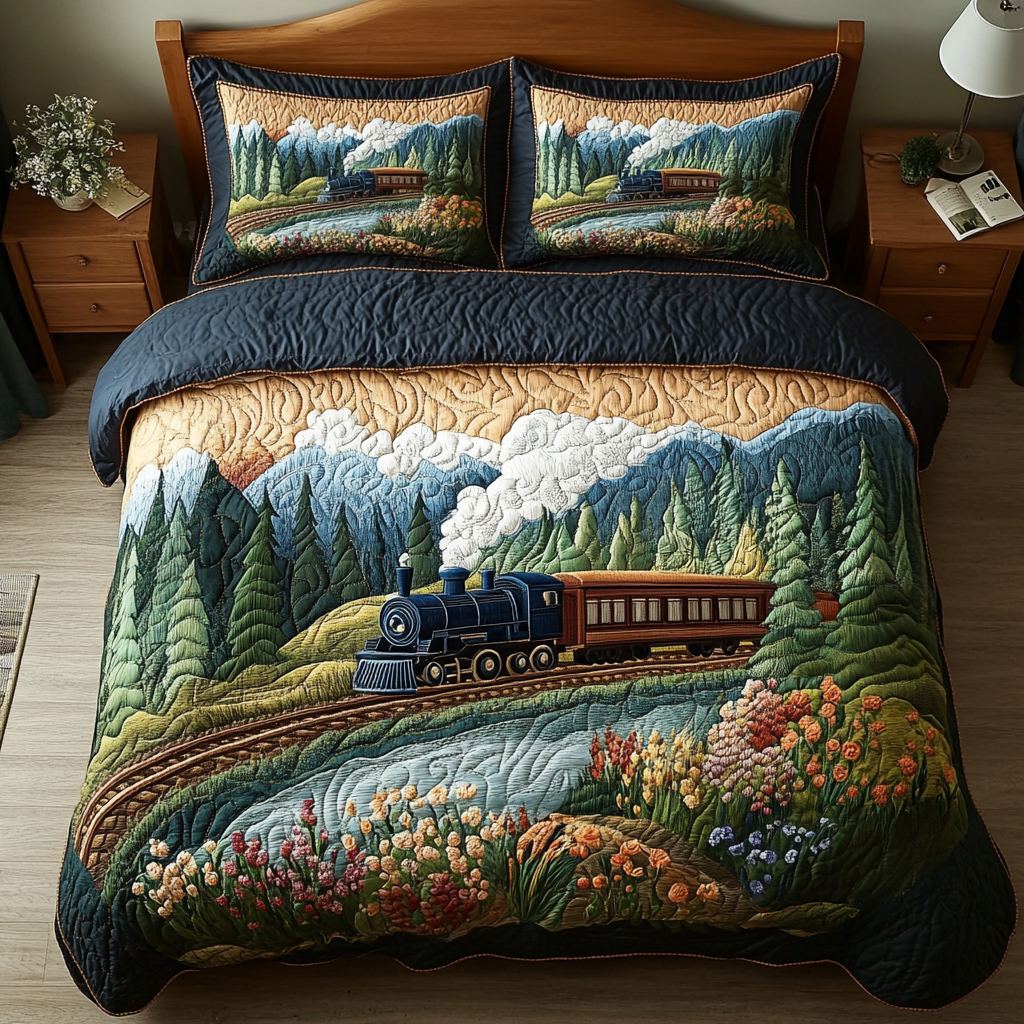 Retro Train Quilted Bedding Set Duvet Cover Bedspreads Train Gifts For Him Retro Train Quilted Bedding Set Duvet Cover Bedspreads Train Gifts For Him
