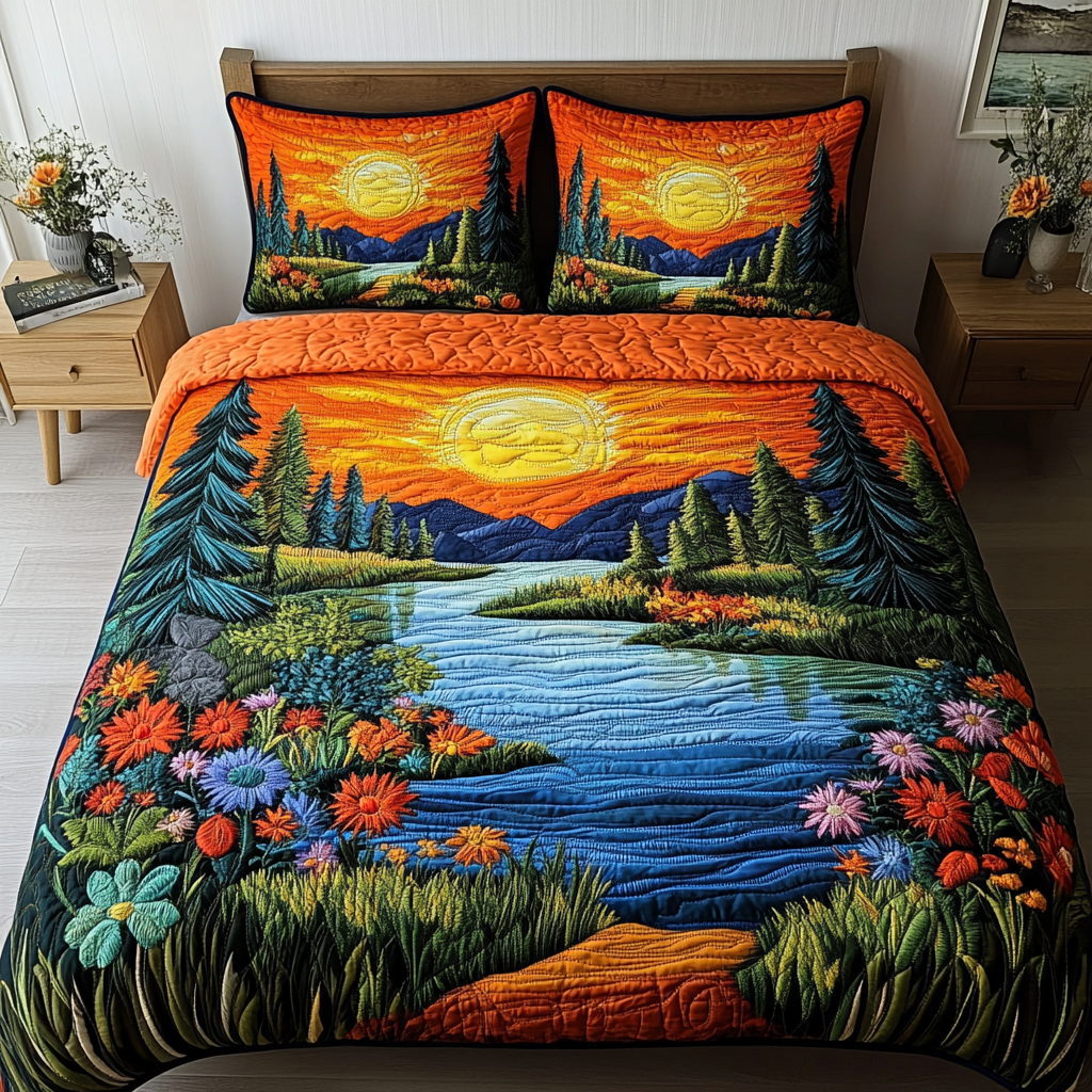 River Bright Quilted Bedding Set Duvet Cover Bedspread Best Brother In Law Christmas Gifts