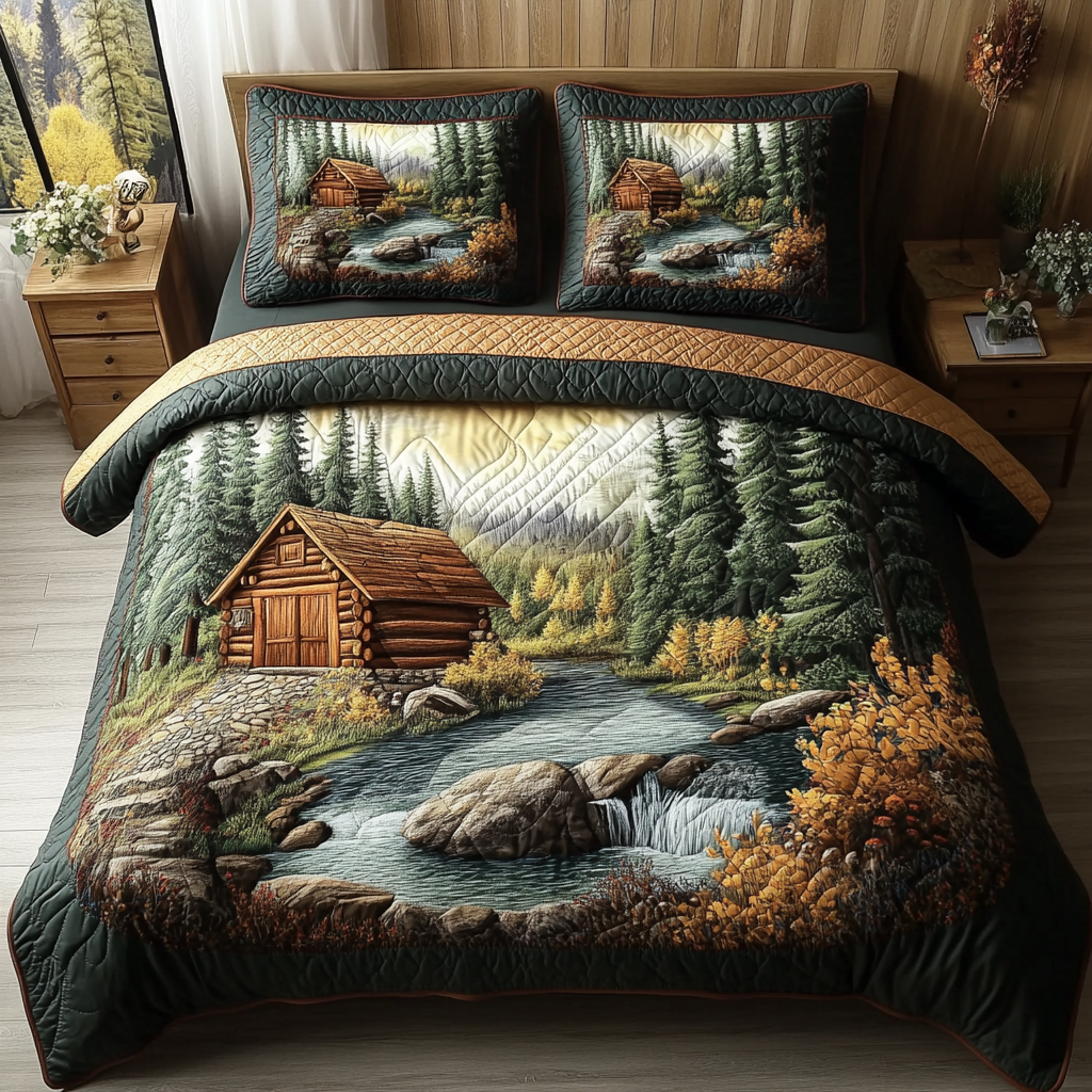 River Cabin Quilted Bedding Set Duvet Cover Bed Sheet Set Gifts For Secret Santa Men