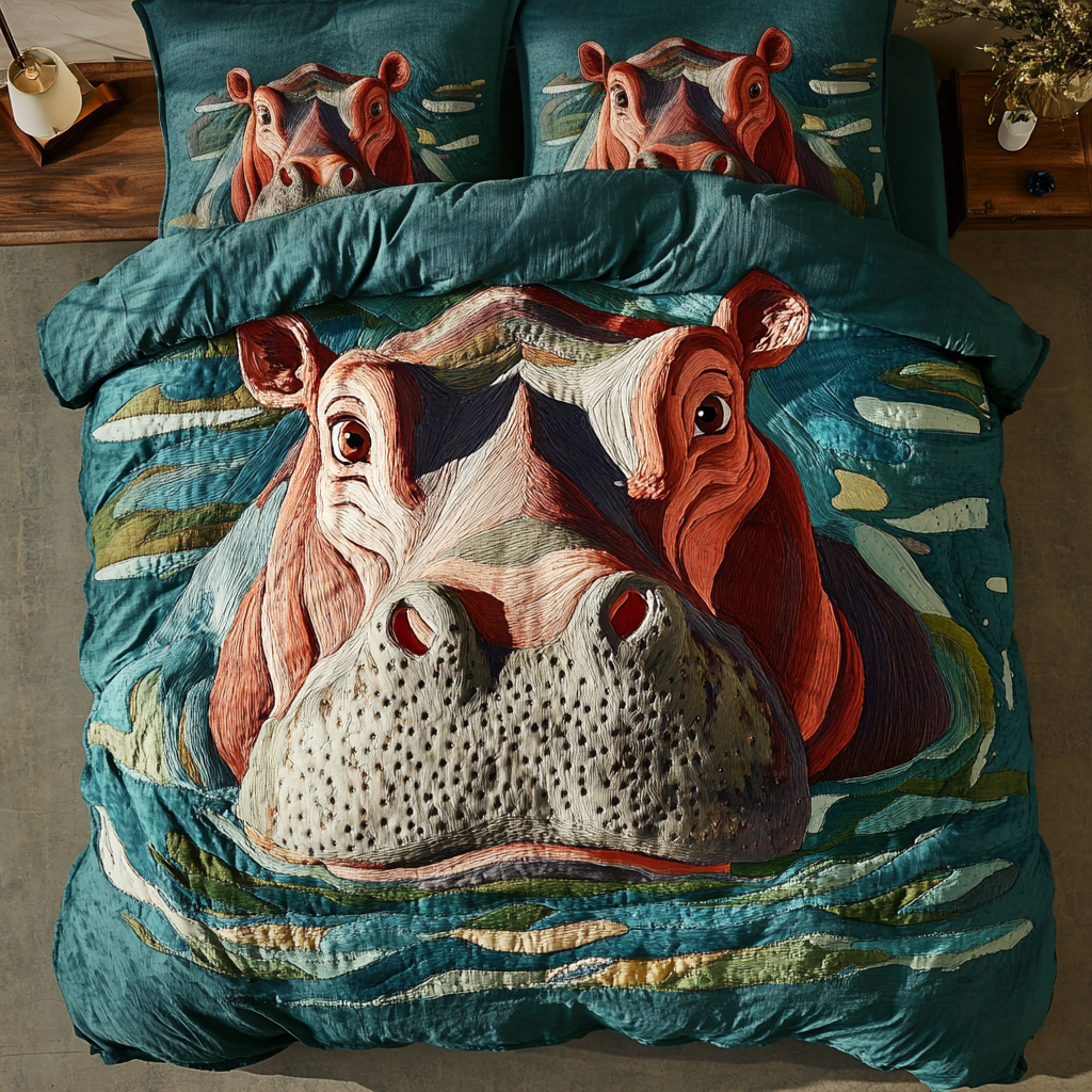 River Snuggle Quilted Bedding Set Duvet Cover Bedspreads Hippo Themed Gifts River Snuggle Quilted Bedding Set Duvet Cover Bedspreads Hippo Themed Gifts
